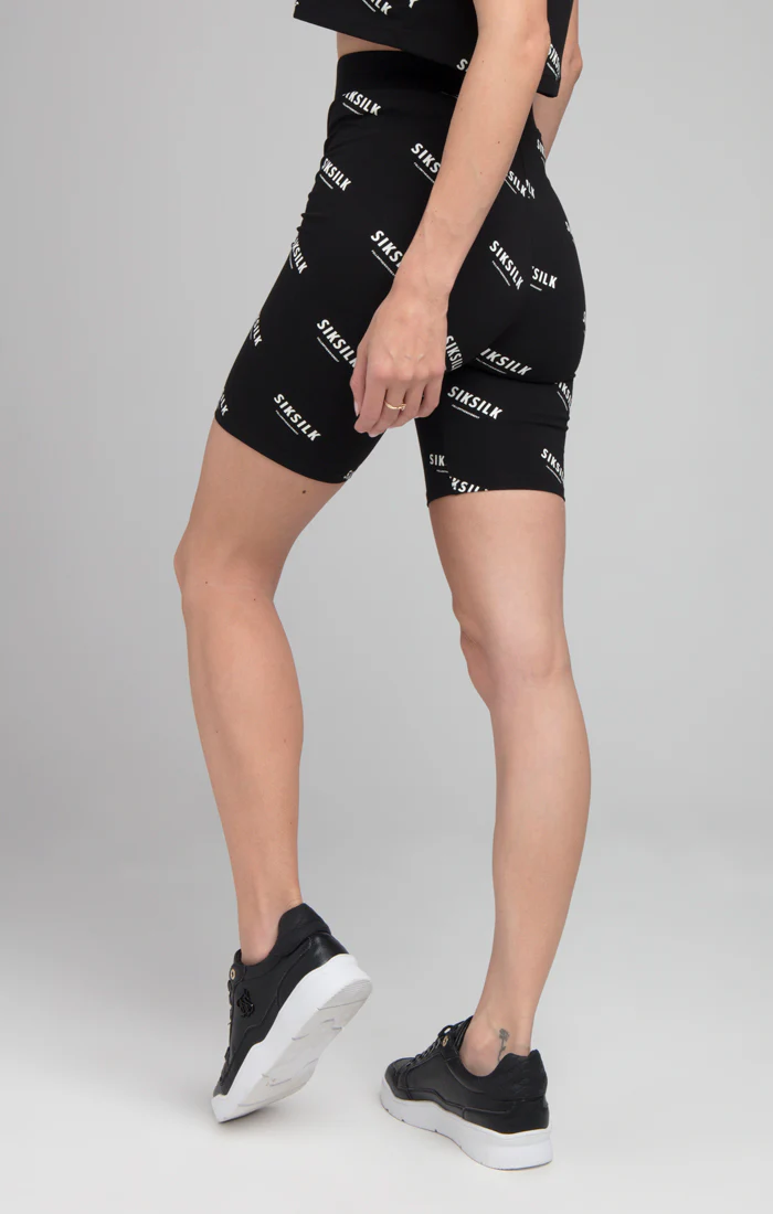 SikSilk Repeat Print Cycle Shorts - Black - Image 3