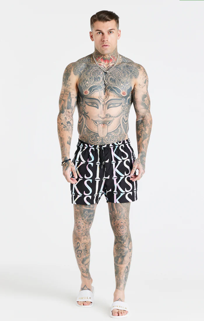Black Print Longline Swim Short - Image 3