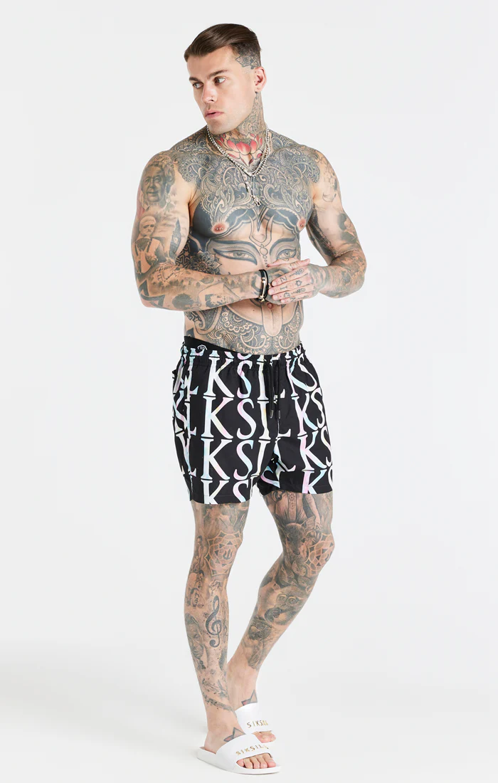 Black Print Longline Swim Short - Image 4