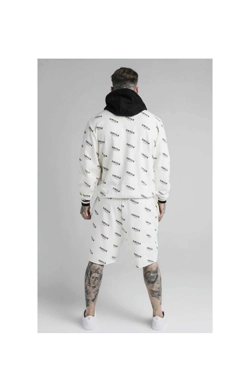SikSilk Repeat Print Overhead Hoodie - Off White - Image 6