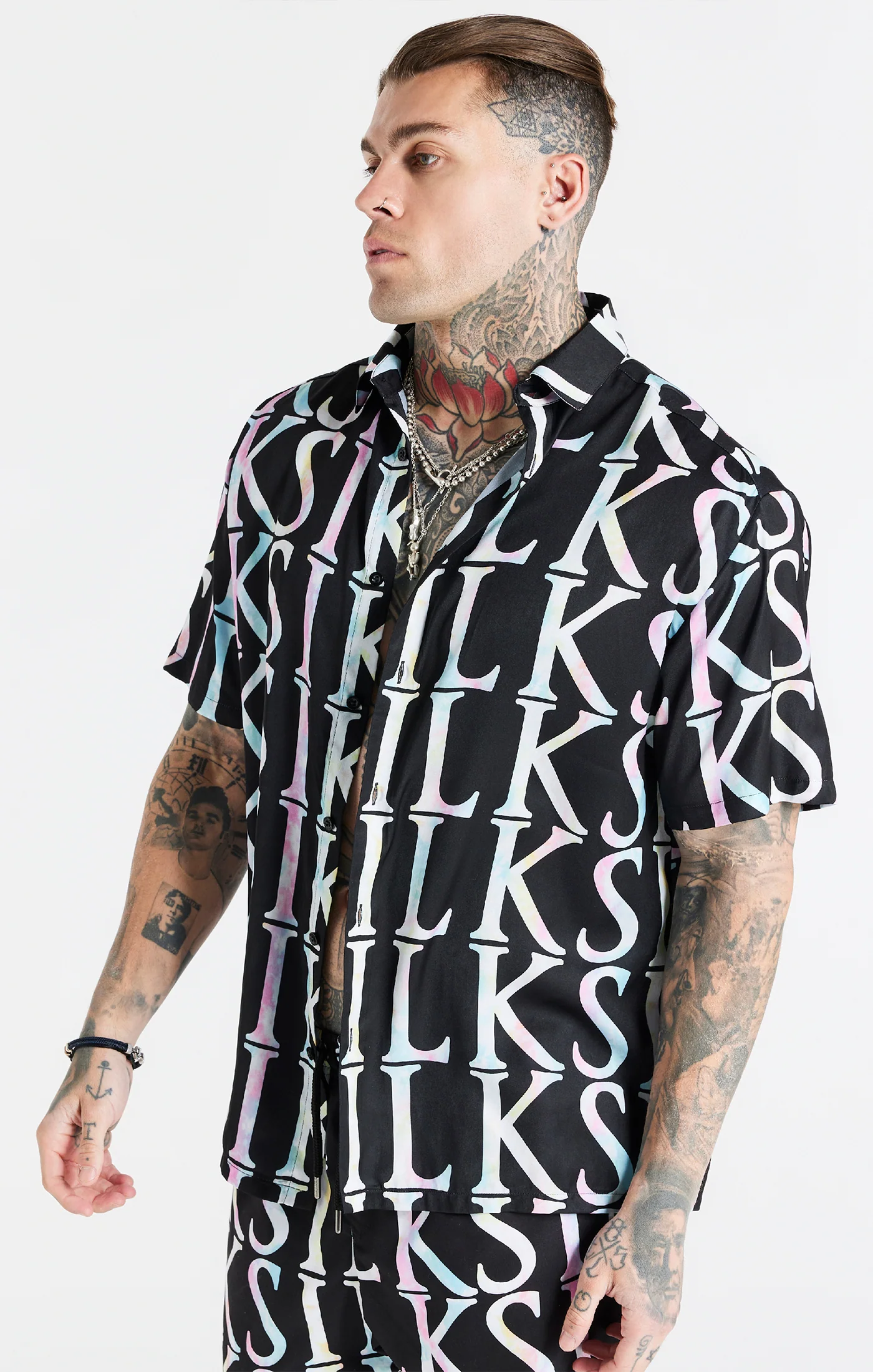 Black Repeat Print Resort Shirt