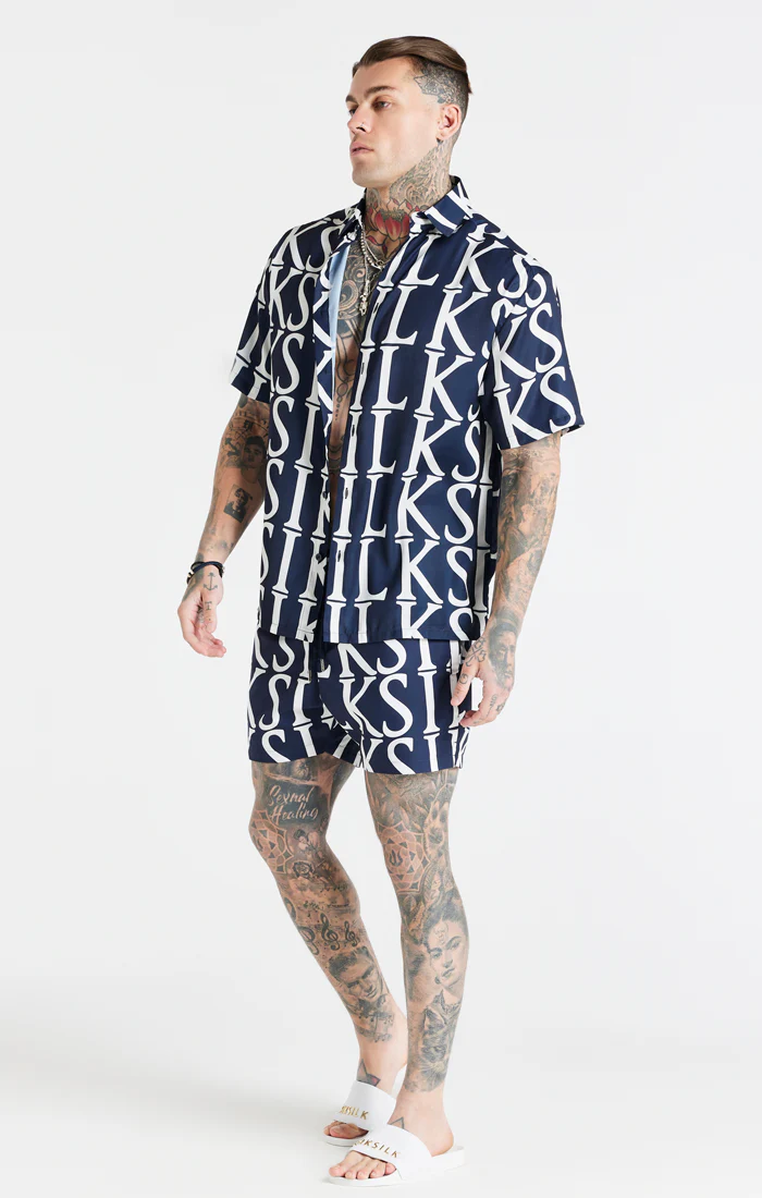 Navy Repeat Print Resort Shirt - Image 3