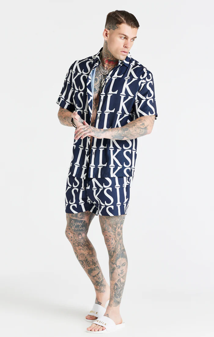 Navy Repeat Print Resort Shirt - Image 4