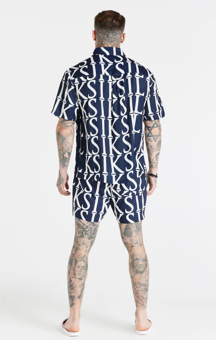 Navy Repeat Print Resort Shirt - Image 5