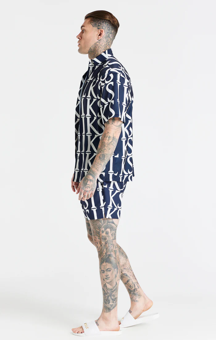 Navy Repeat Print Resort Shirt - Image 6
