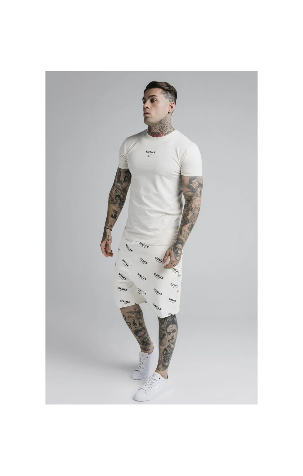 SikSilk Repeat Print Shorts - Off White - Image 3