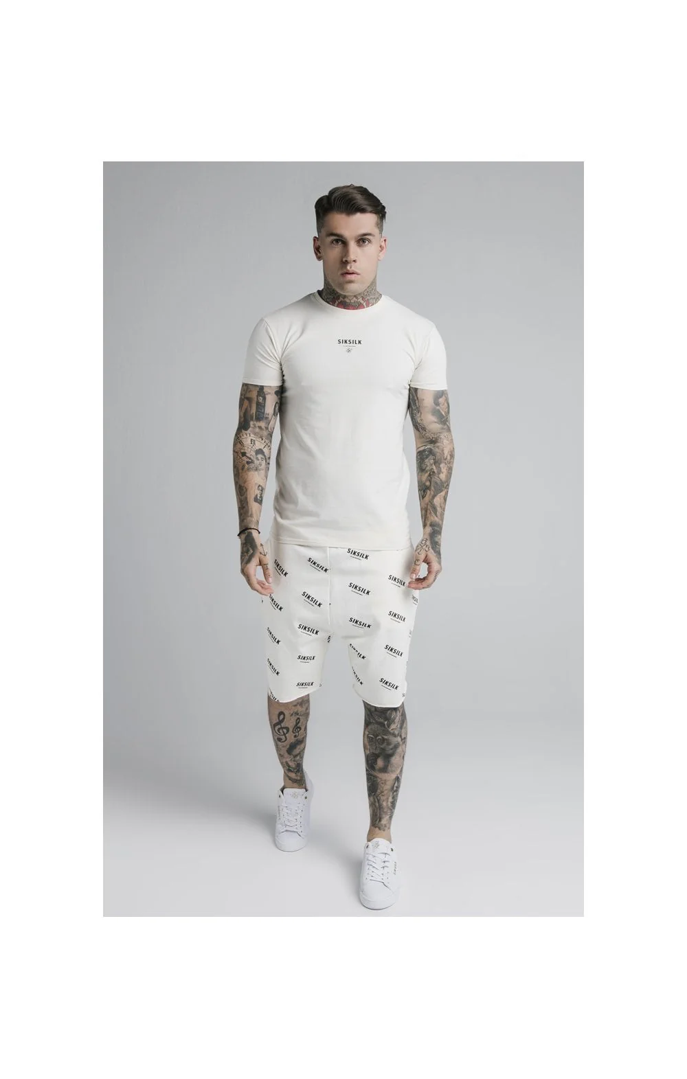 SikSilk Repeat Print Shorts - Off White - Image 4