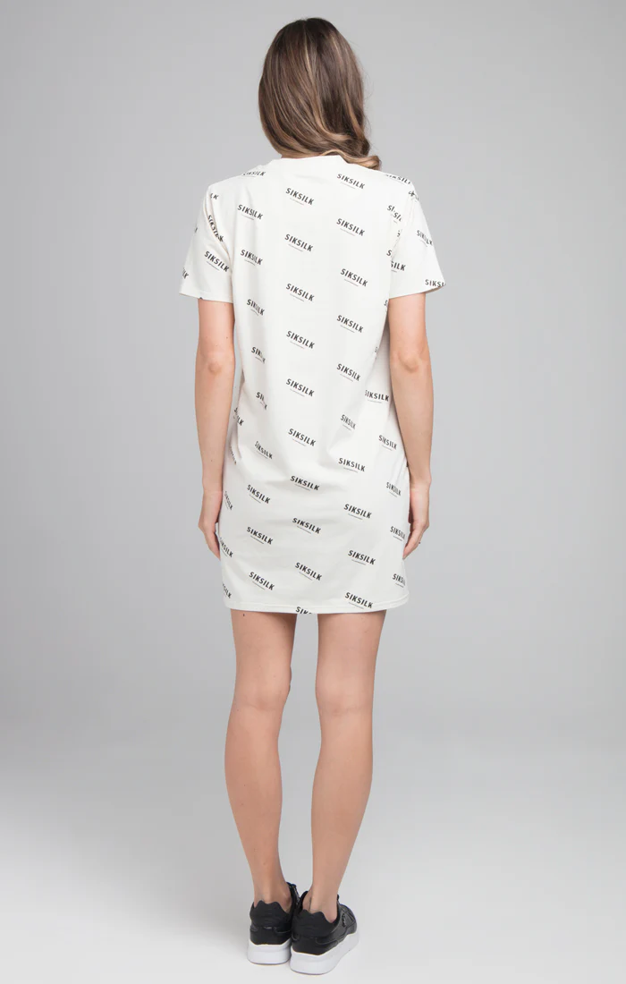 SikSilk Repeat Print T-Shirt Dress - Beige - Image 5