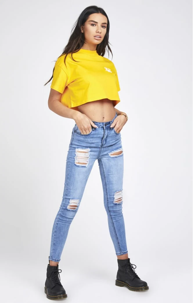 SikSilk Retro Box Crop Tee - Yellow - Image 4
