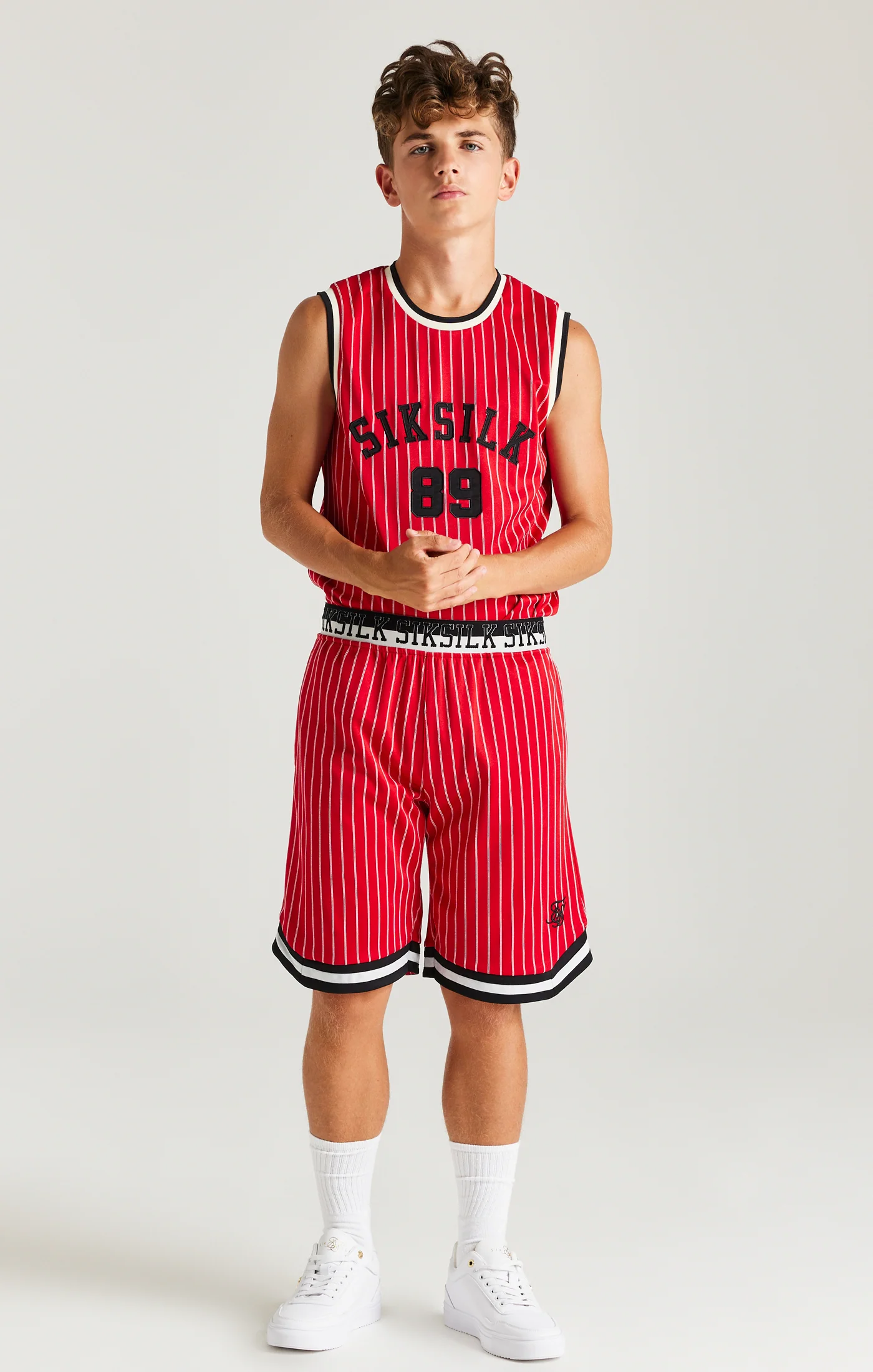 SikSilk Retro Classic Basketball Shorts - Red - Image 3