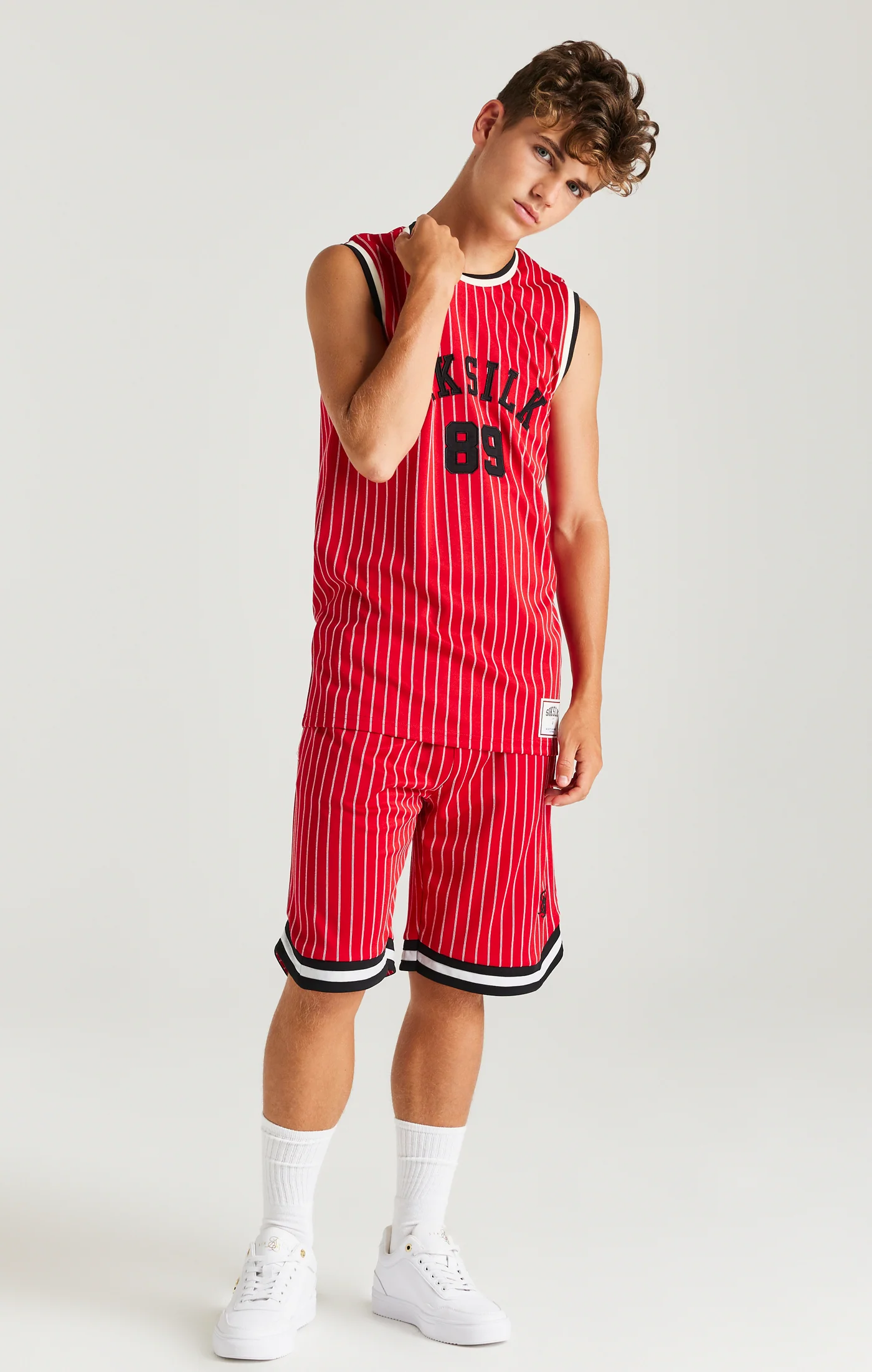 SikSilk Retro Classic Basketball Vest - Red - Image 4
