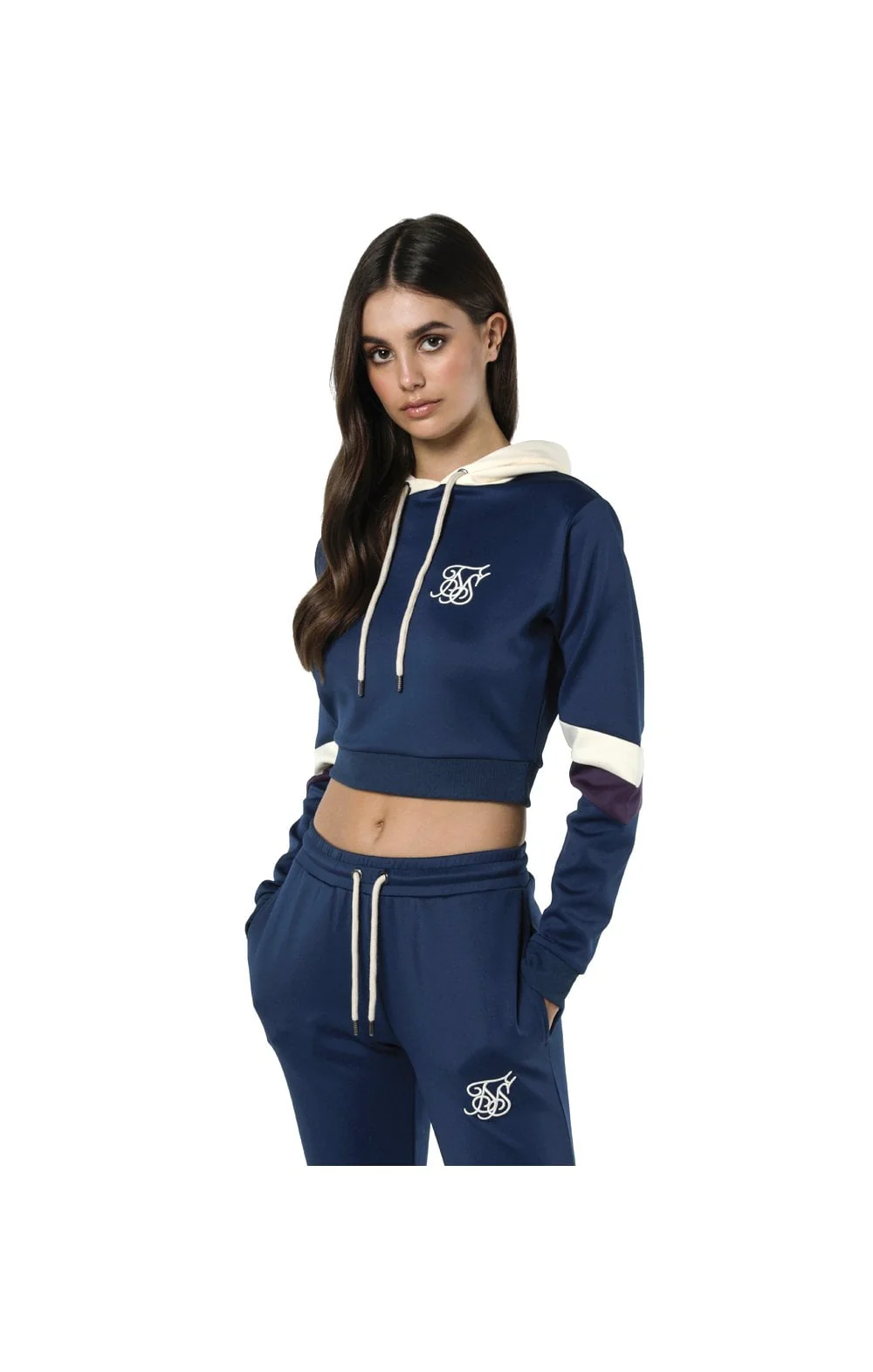 SikSilk Retro Cropped Panel Hoodie – Teal - Image 3