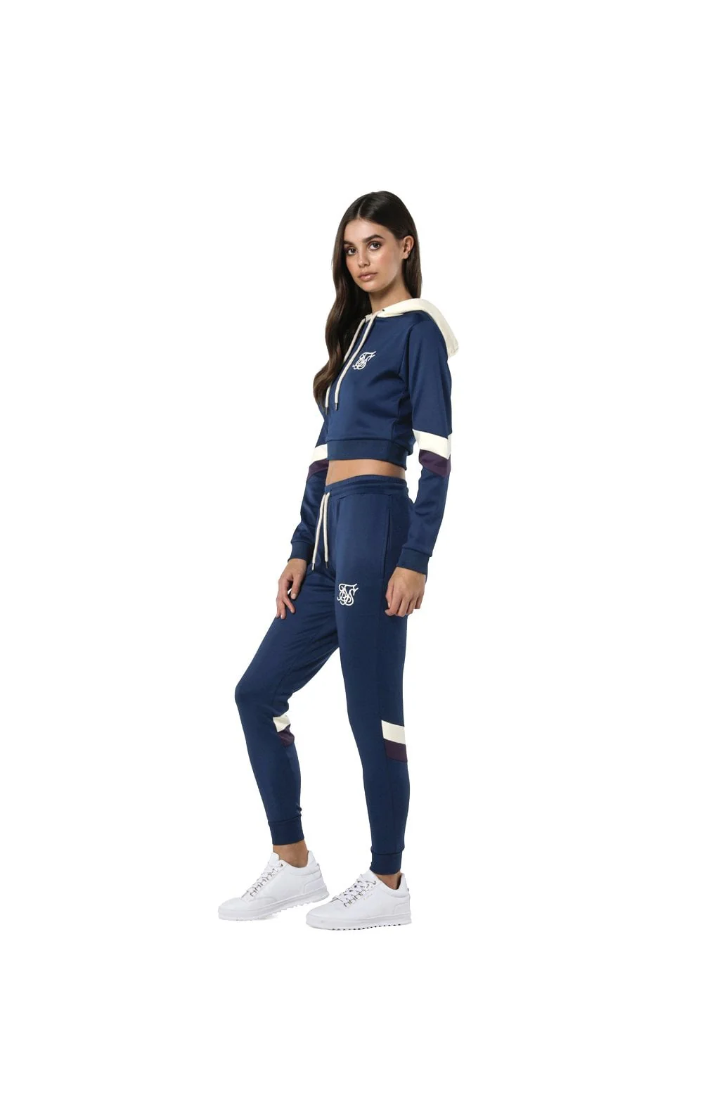 SikSilk Retro Cropped Panel Hoodie – Teal - Image 4