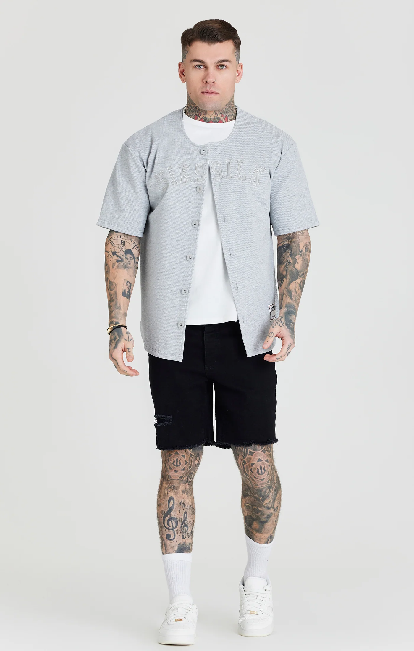 Grey Marl Applique Logo Baseball Jersey - Image 4