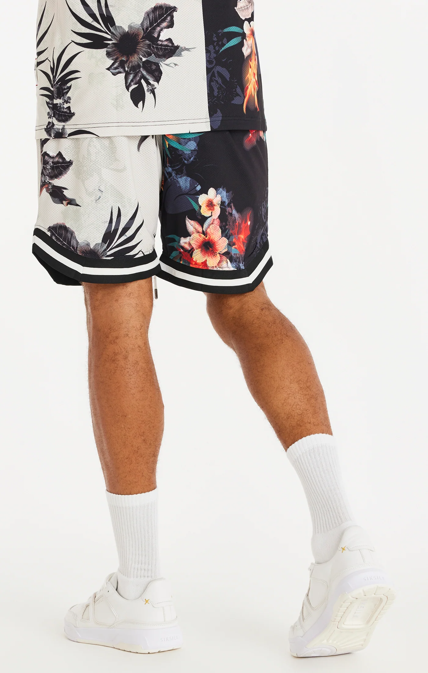 SikSilk Retro Fire Basketball Shorts - Black & Ecru - Image 2
