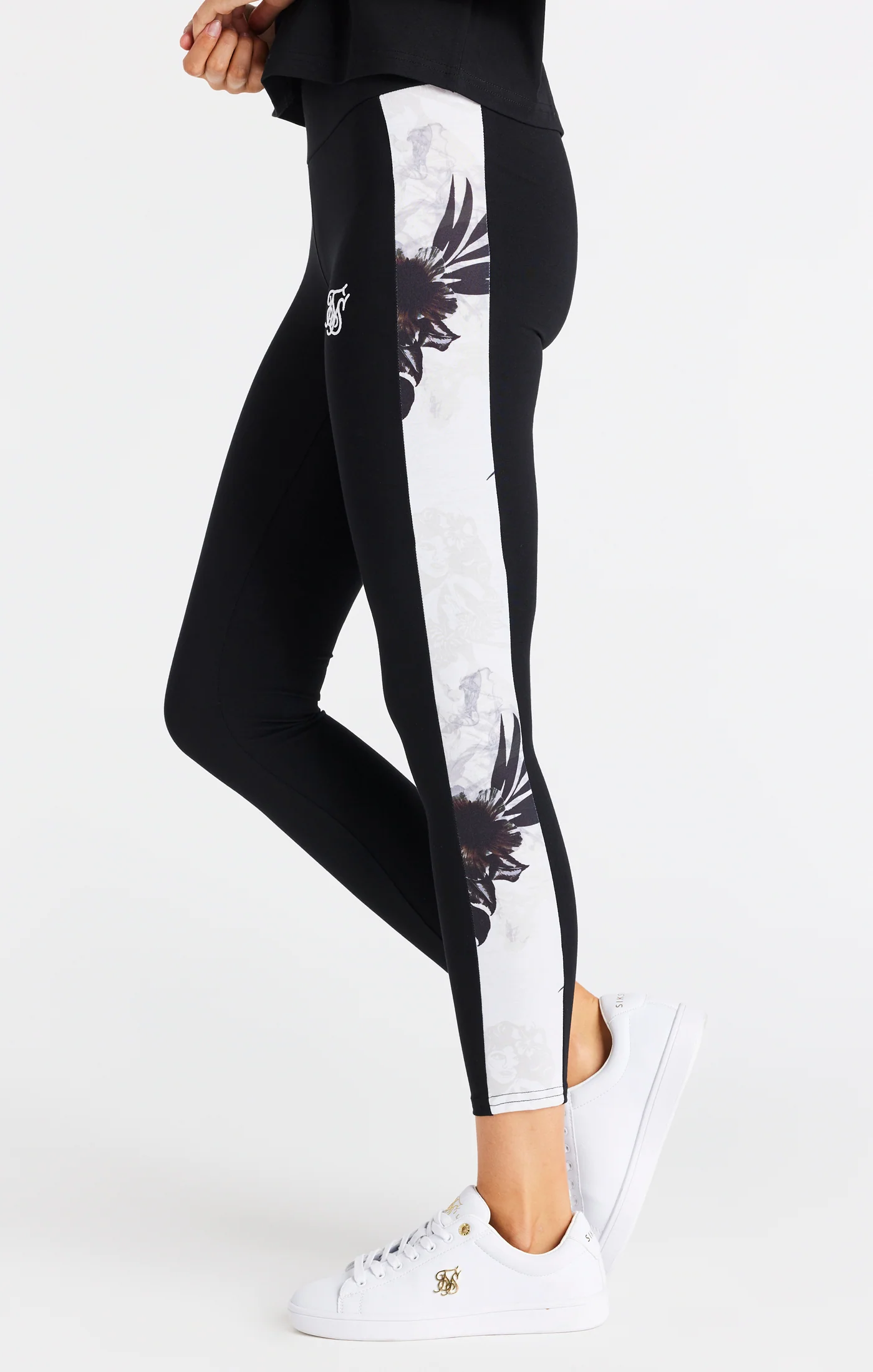 SikSilk Retro Fire Leggings - Black & Ecru - Image 2
