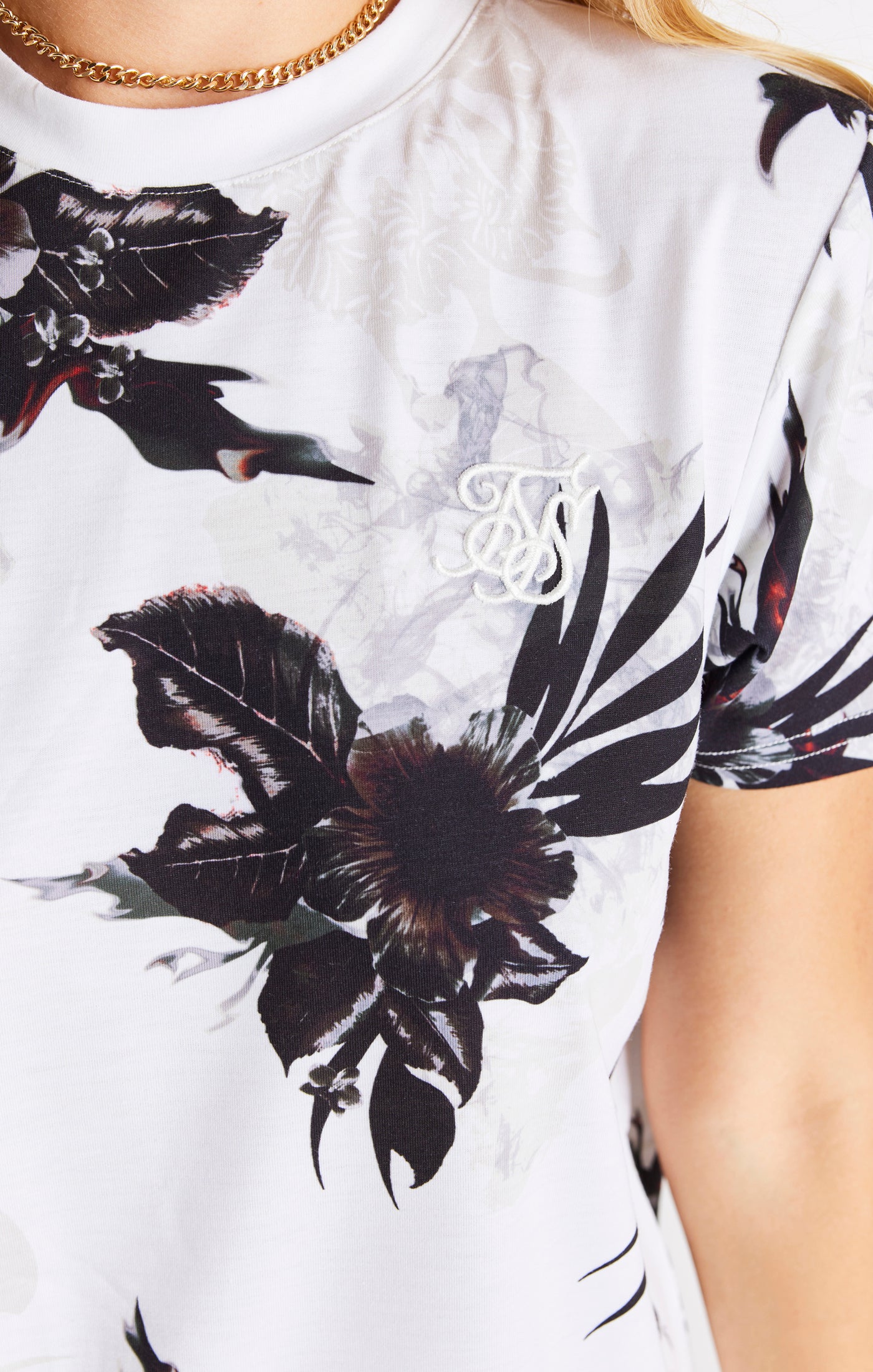 SikSilk Retro Fire Print T-Shirt Dress - Ecru - Image 2