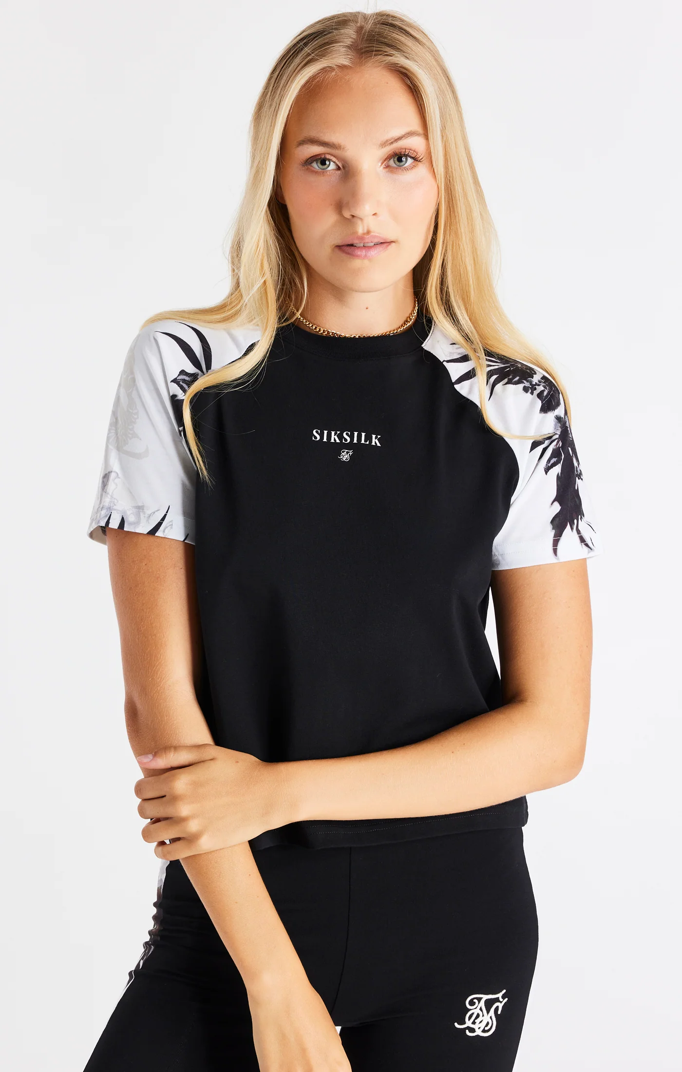 Black Floral Panel T-Shirt