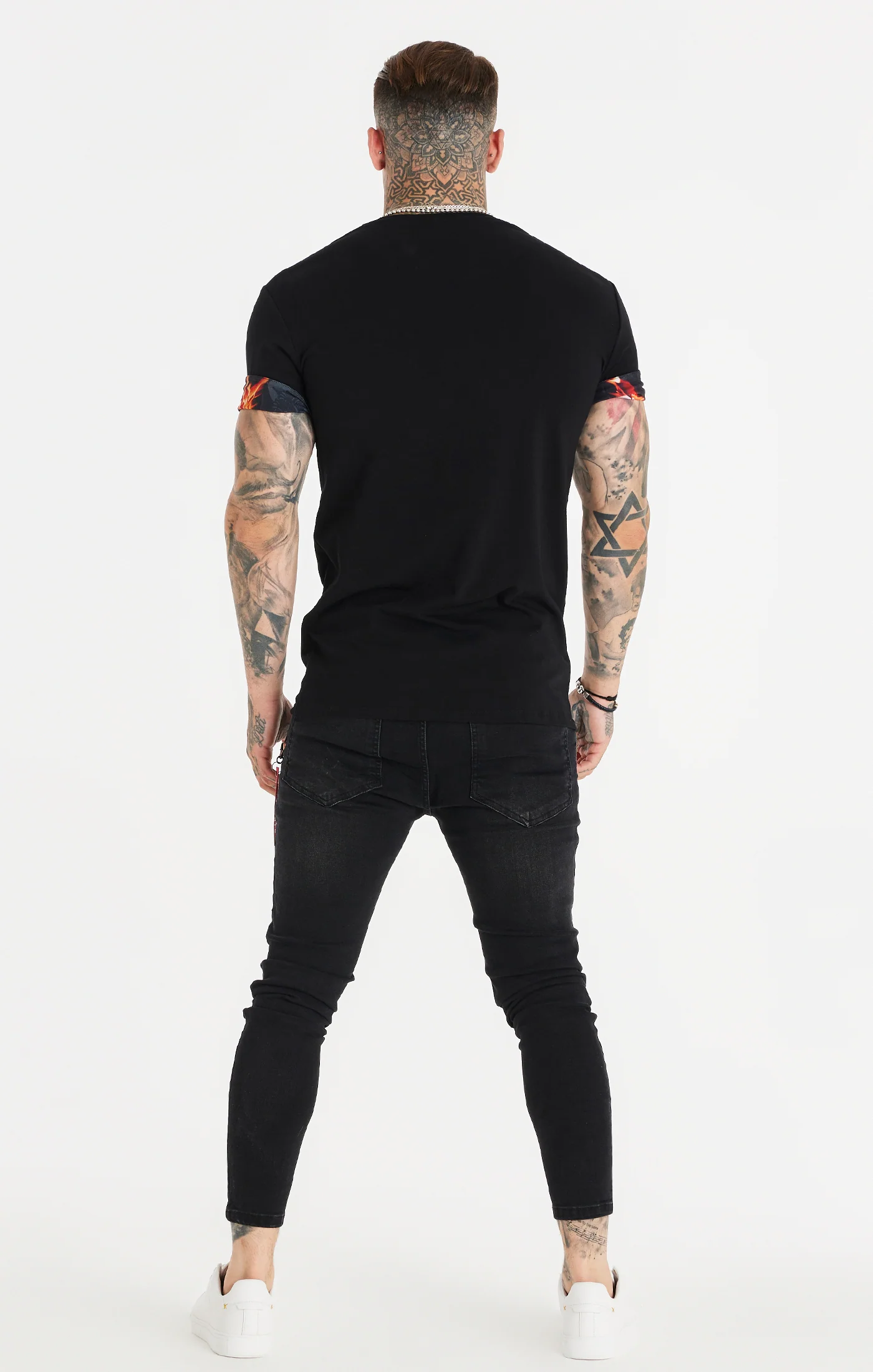 Black Floral Prints Roll Sleeve T-Shirt - Image 6