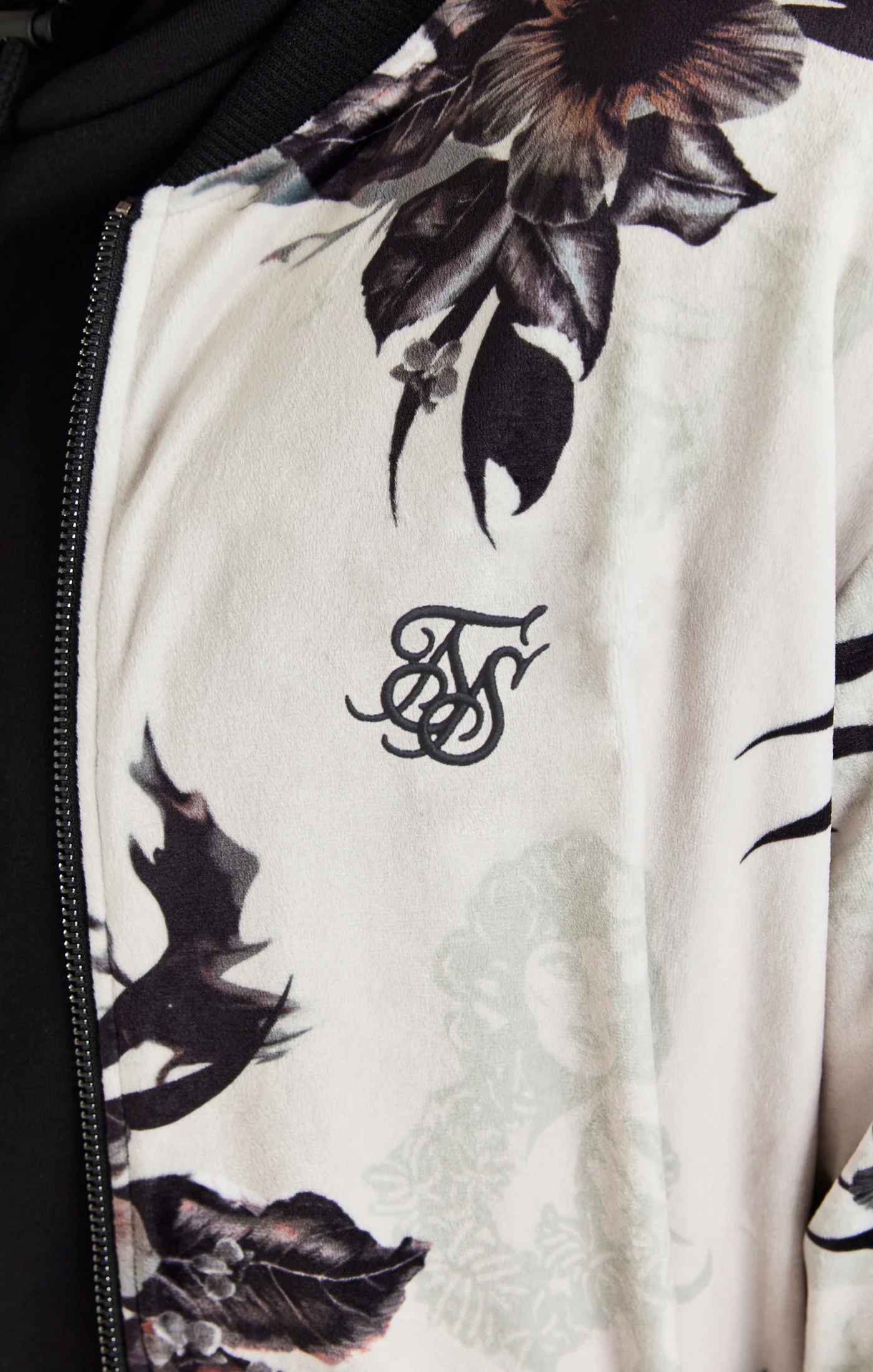 Black Retro Fire Velour Bomber - Image 3