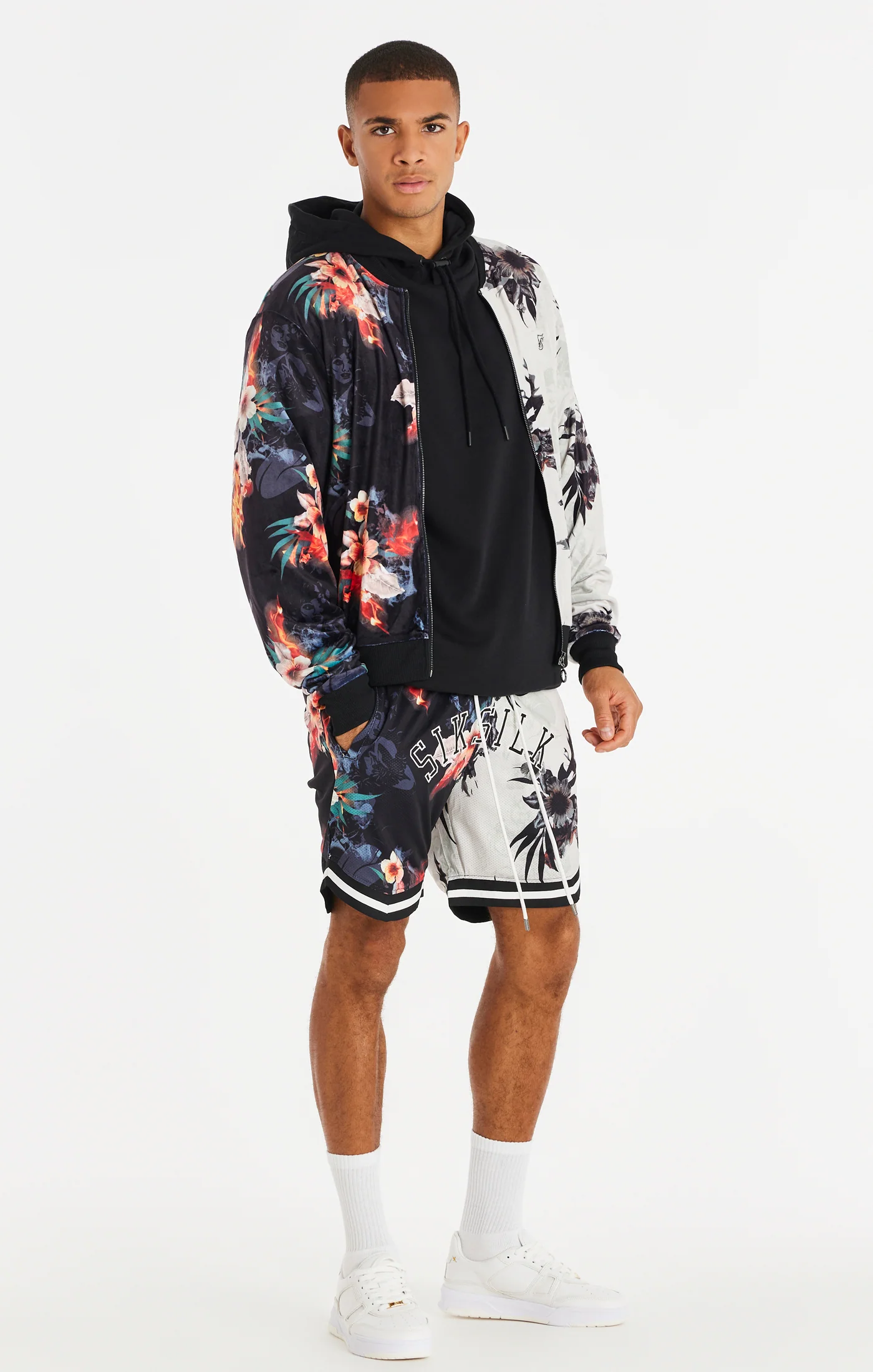 Black Retro Fire Velour Bomber - Image 4