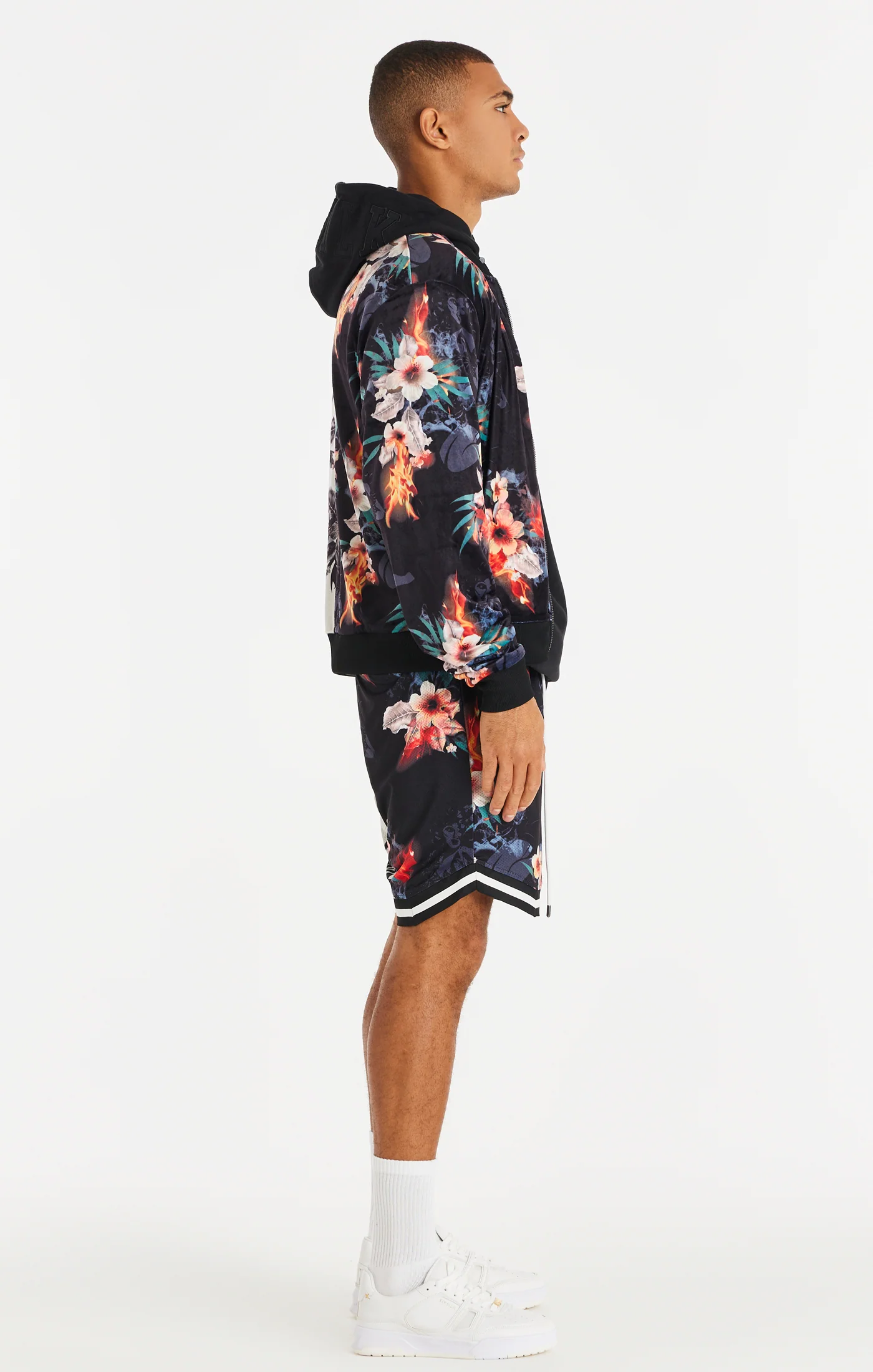 Black Retro Fire Velour Bomber - Image 6
