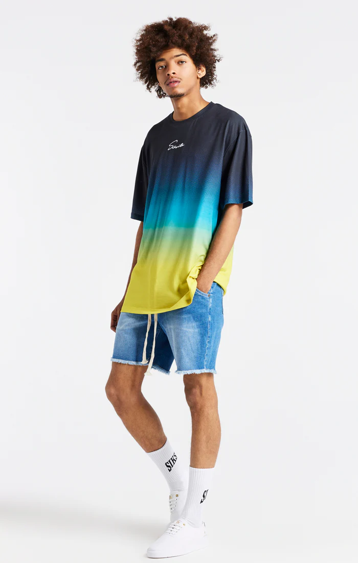 SikSilk Retro Flash Relaxed Fit Tee - Black Teal & Lime - Image 5