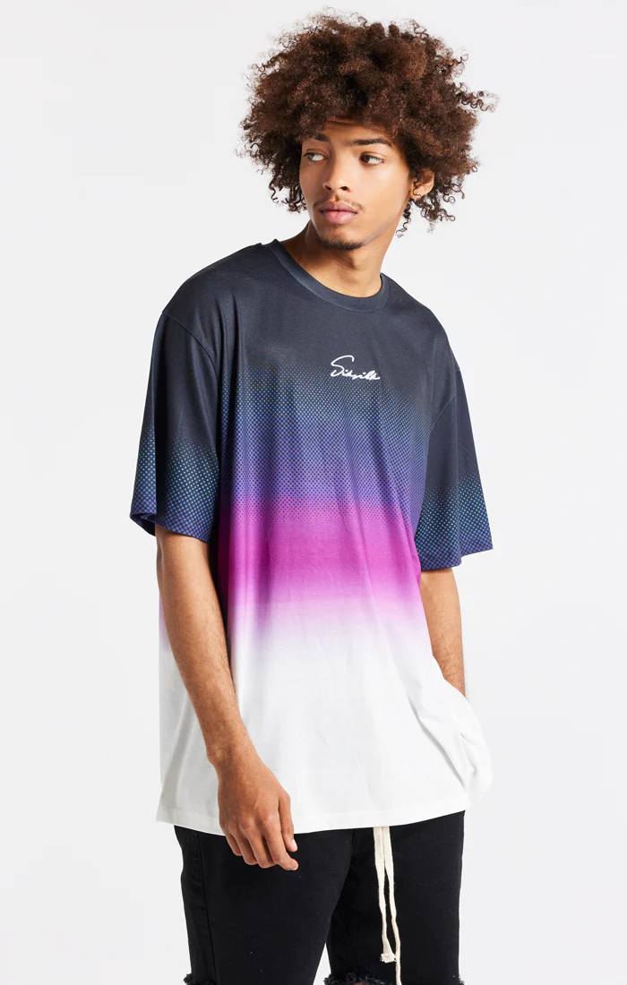 SikSilk Retro Flash Relaxed Fit Tee - Black Teal & Pink - Image 2