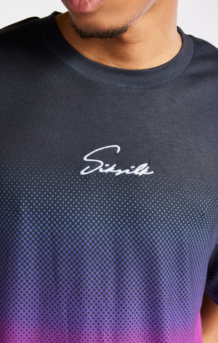 SikSilk Retro Flash Relaxed Fit Tee - Black Teal & Pink - Image 3