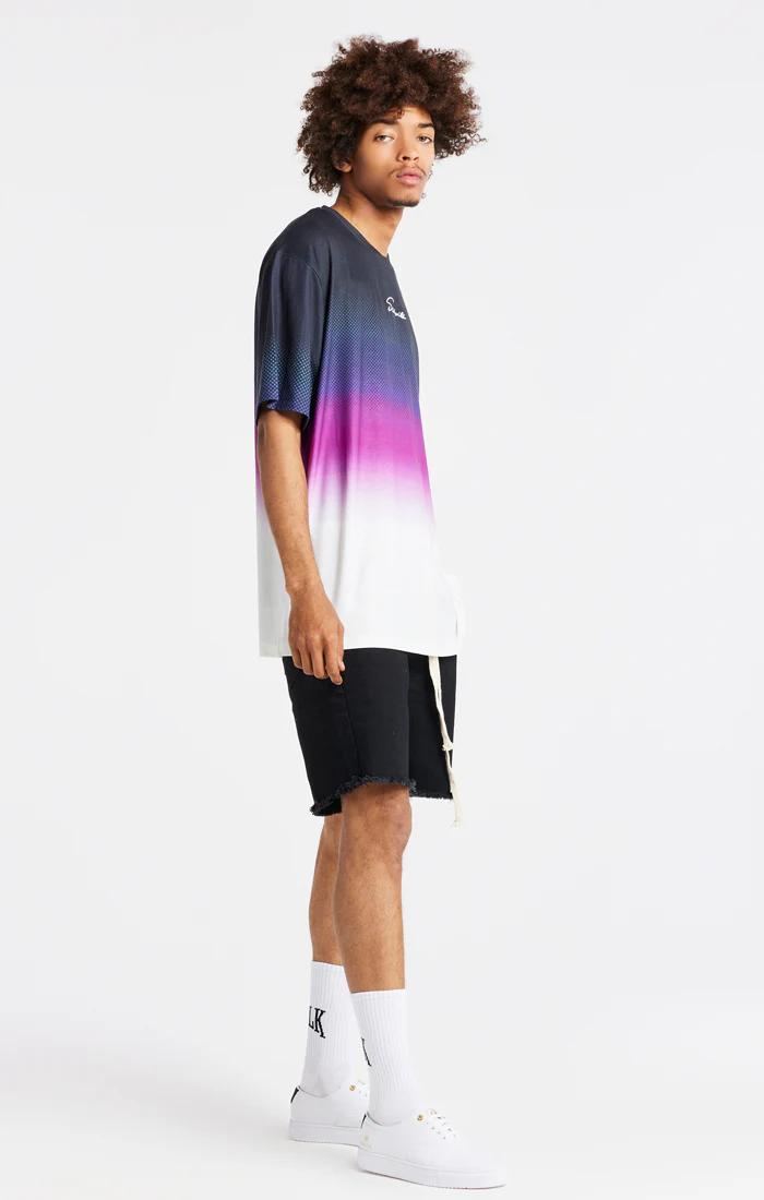 SikSilk Retro Flash Relaxed Fit Tee - Black Teal & Pink - Image 4