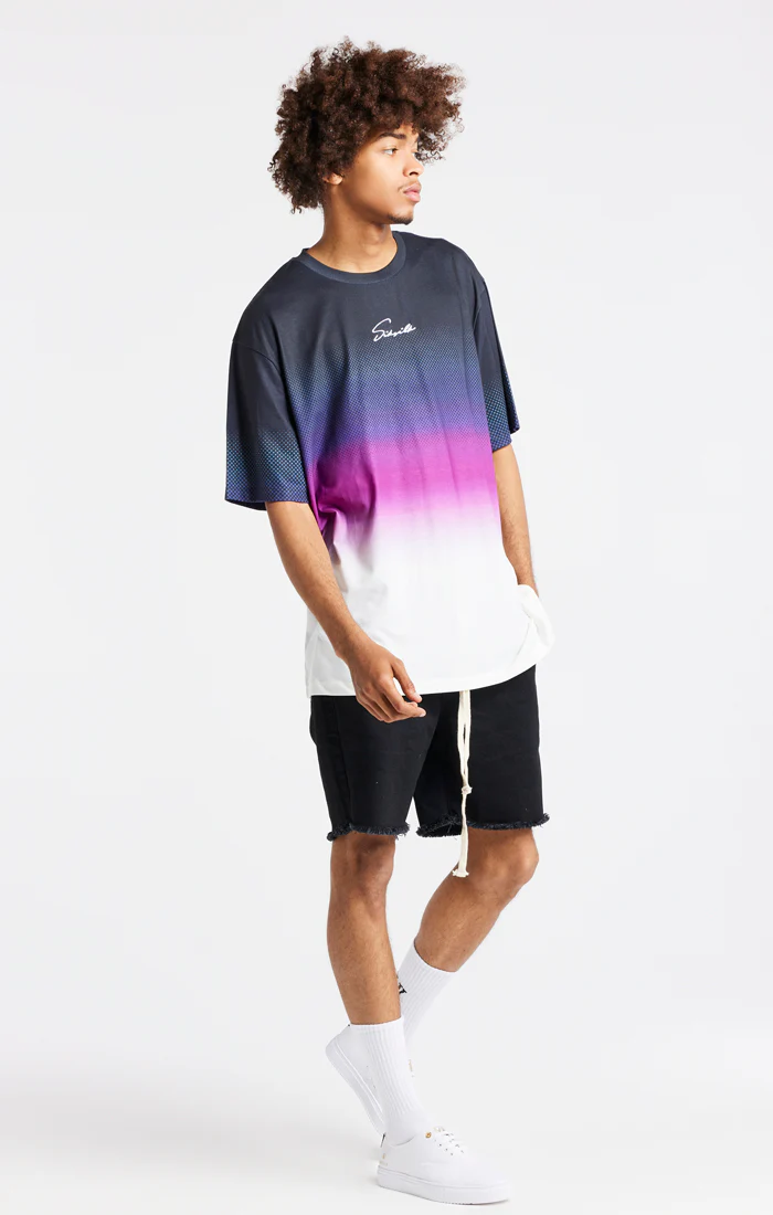 SikSilk Retro Flash Relaxed Fit Tee - Black Teal & Pink - Image 5