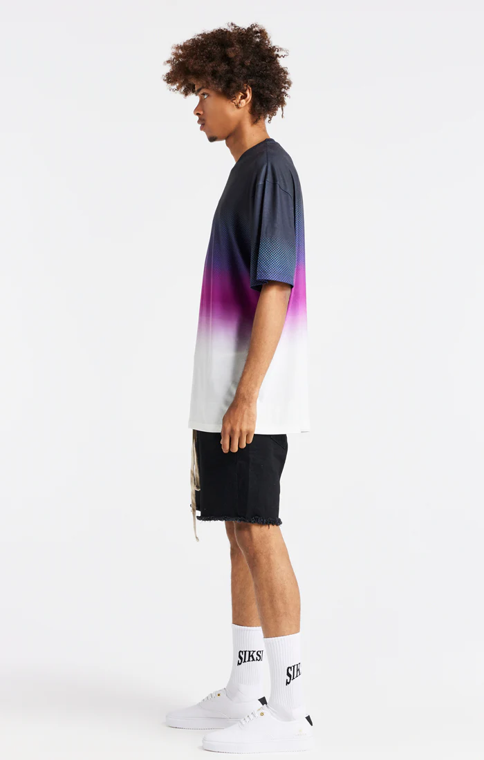 SikSilk Retro Flash Relaxed Fit Tee - Black Teal & Pink - Image 6