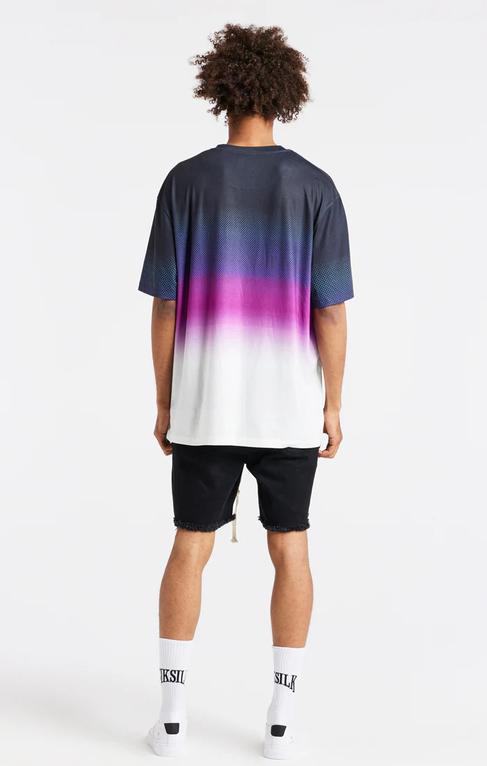 SikSilk Retro Flash Relaxed Fit Tee - Black Teal & Pink - Image 7
