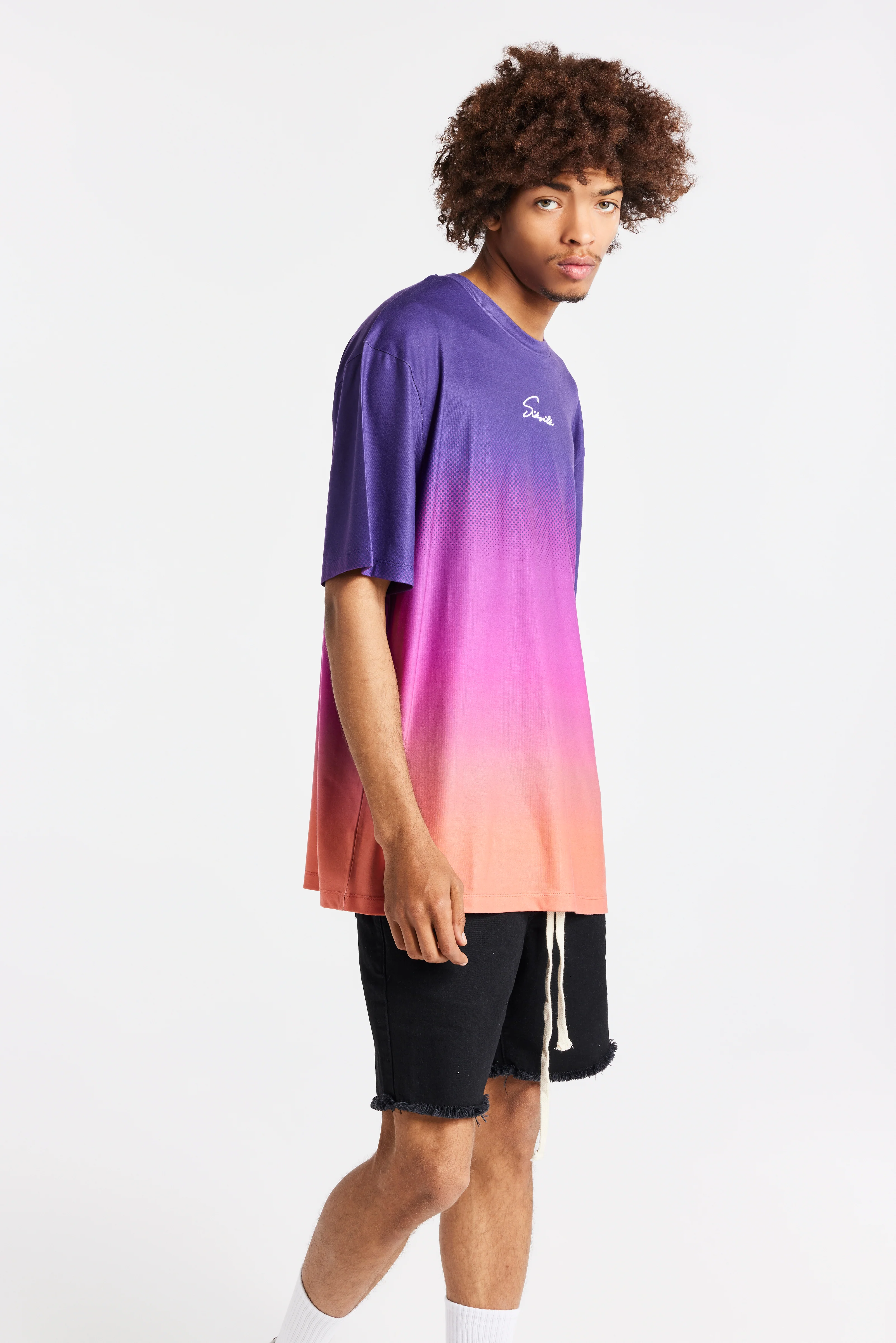 SikSilk Retro Flash Relaxed Fit Tee - Purple Pink & Orange - Image 3