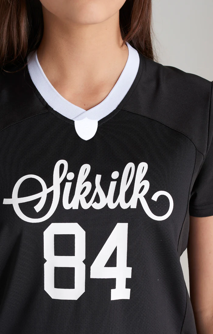 Girls Black Retro Football Cropped Jersey - Image 2