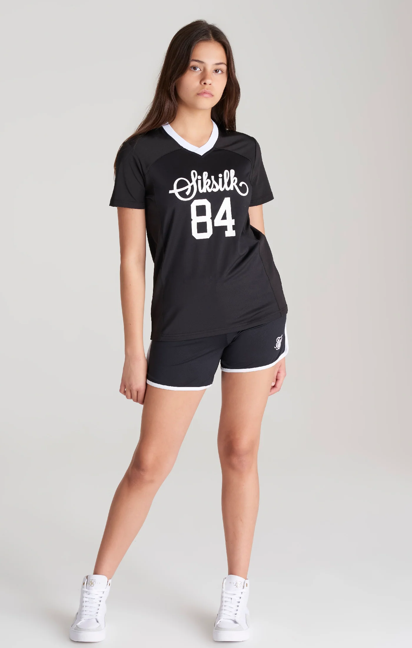 Girls Black Retro Football Cropped Jersey - Image 3