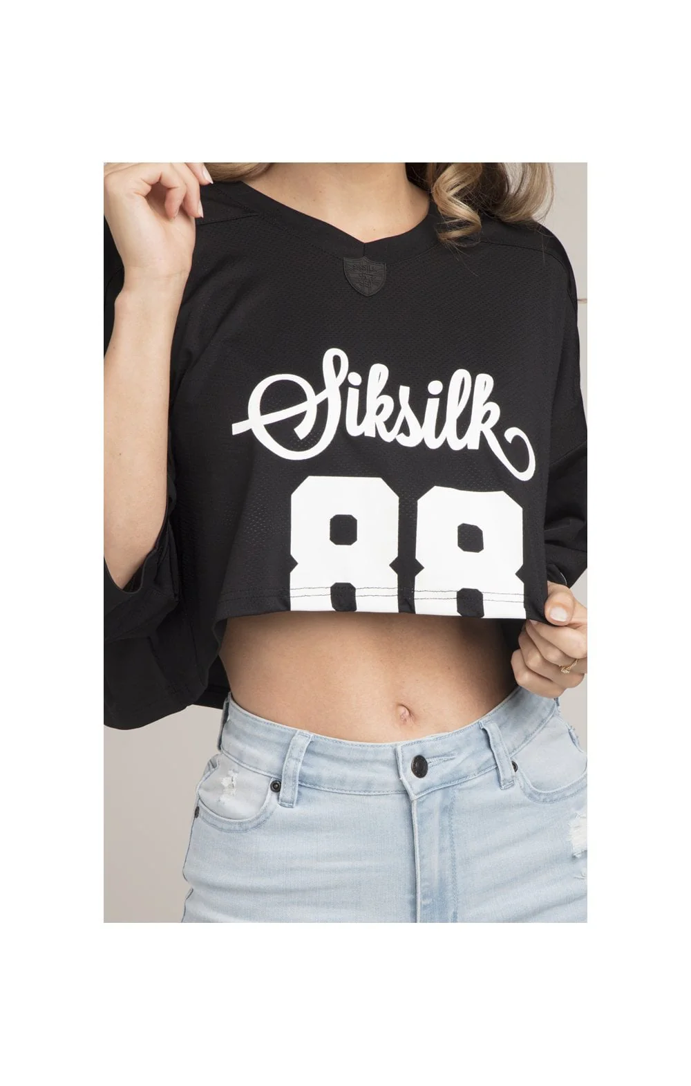 SikSilk Retro Football Crop Jersey - Black - Image 2