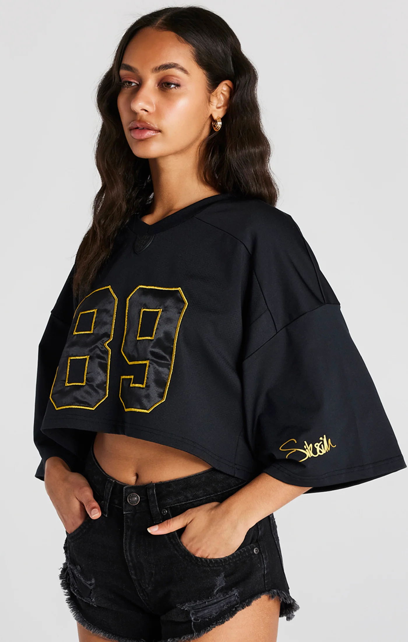 Black Crop Retro Football Jersey - Image 2