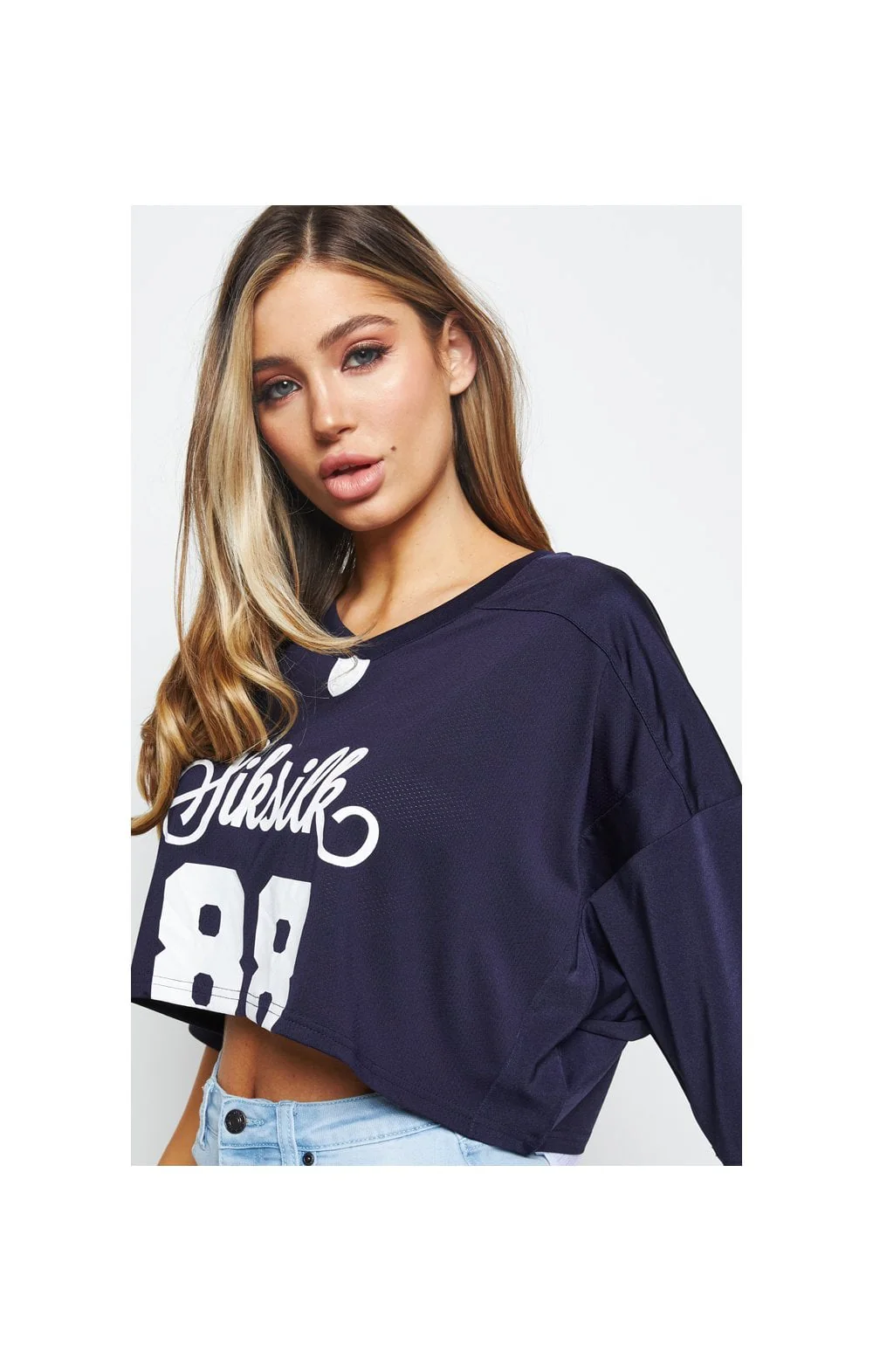 SikSilk Retro Football Crop Jersey - Navy - Image 2