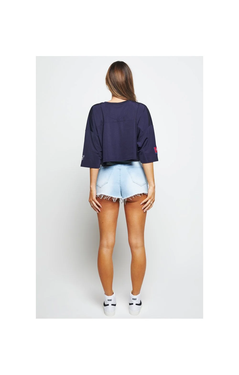 SikSilk Retro Football Crop Jersey - Navy - Image 5