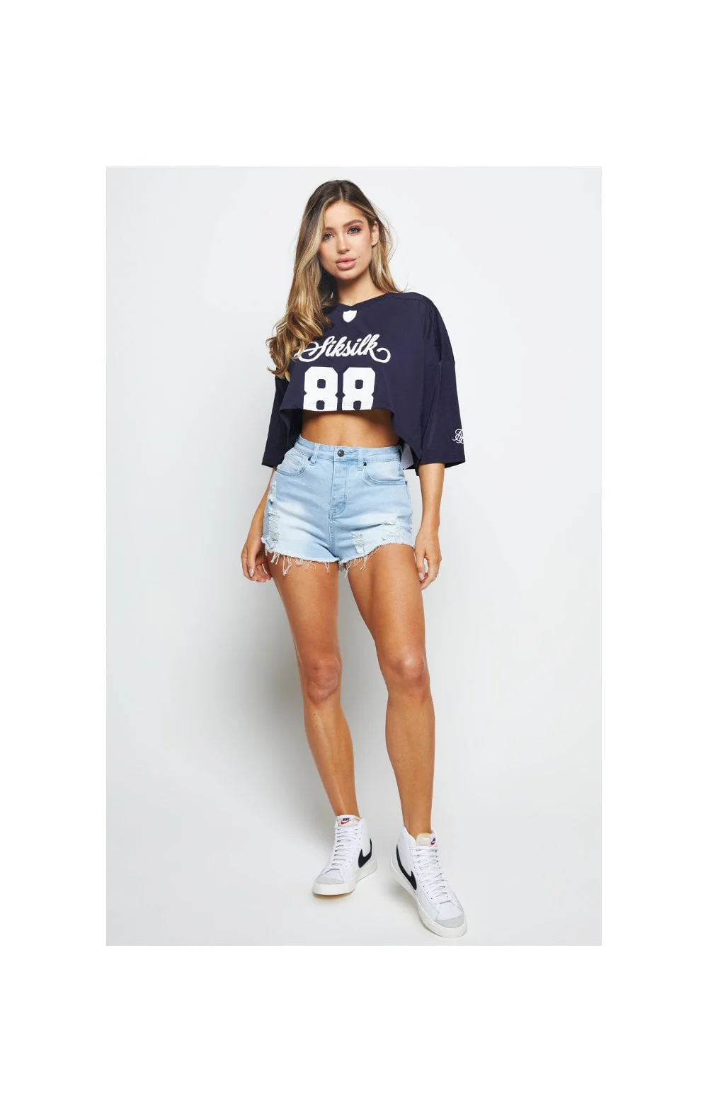 SikSilk Retro Football Crop Jersey - Navy - Image 7