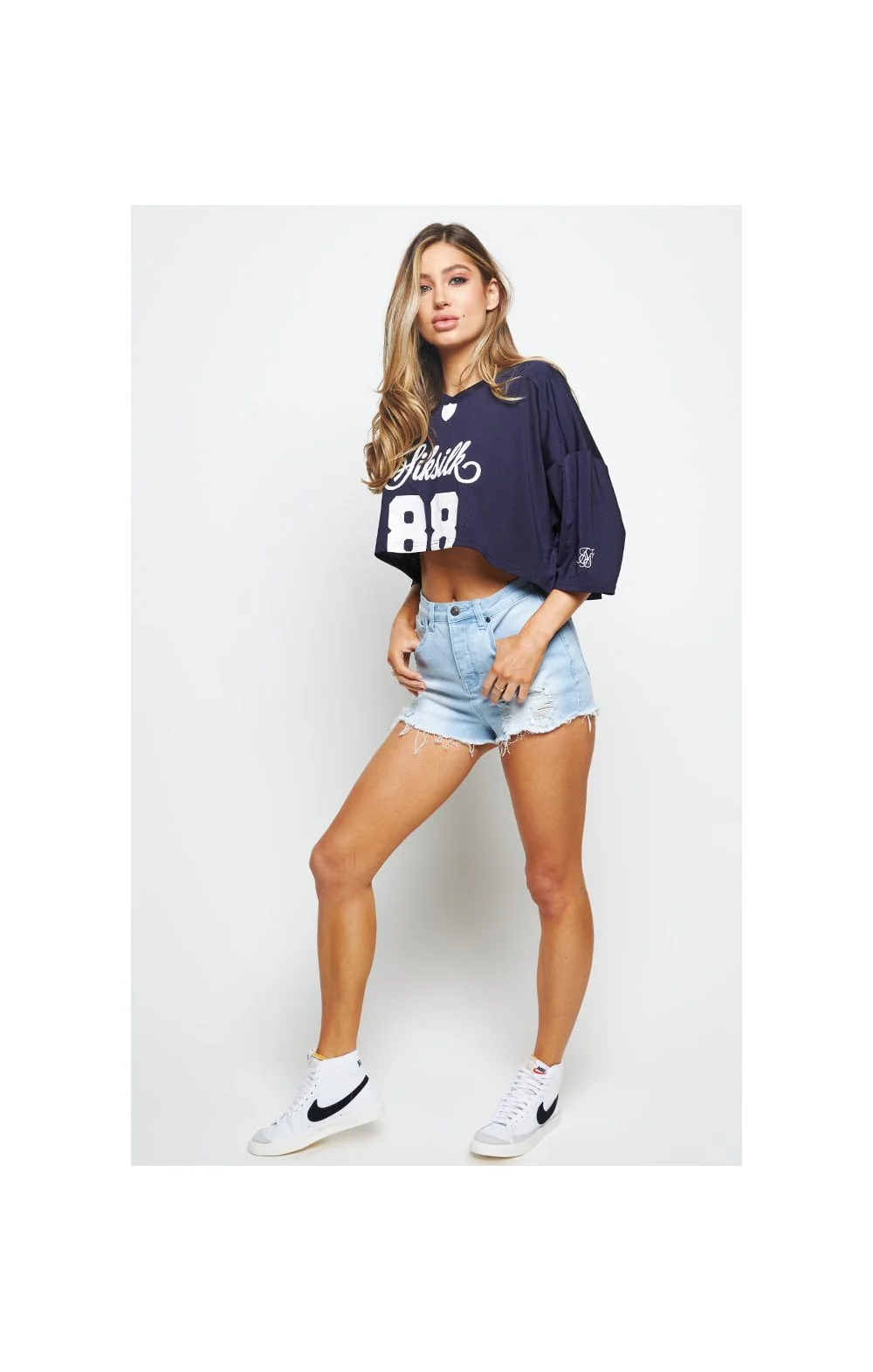 SikSilk Retro Football Crop Jersey - Navy - Image 8