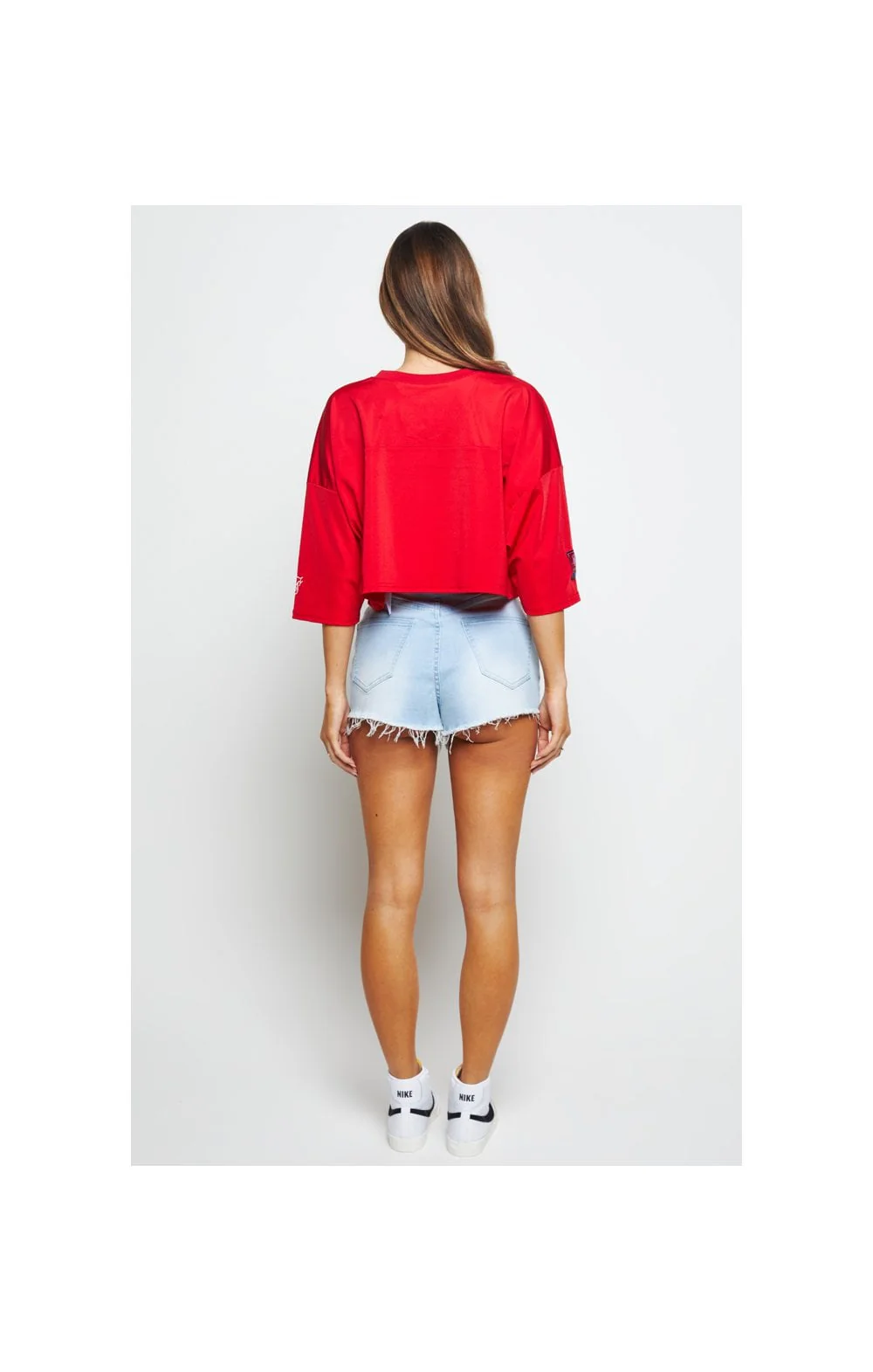 SikSilk Retro Football Crop Jersey - Red - Image 5