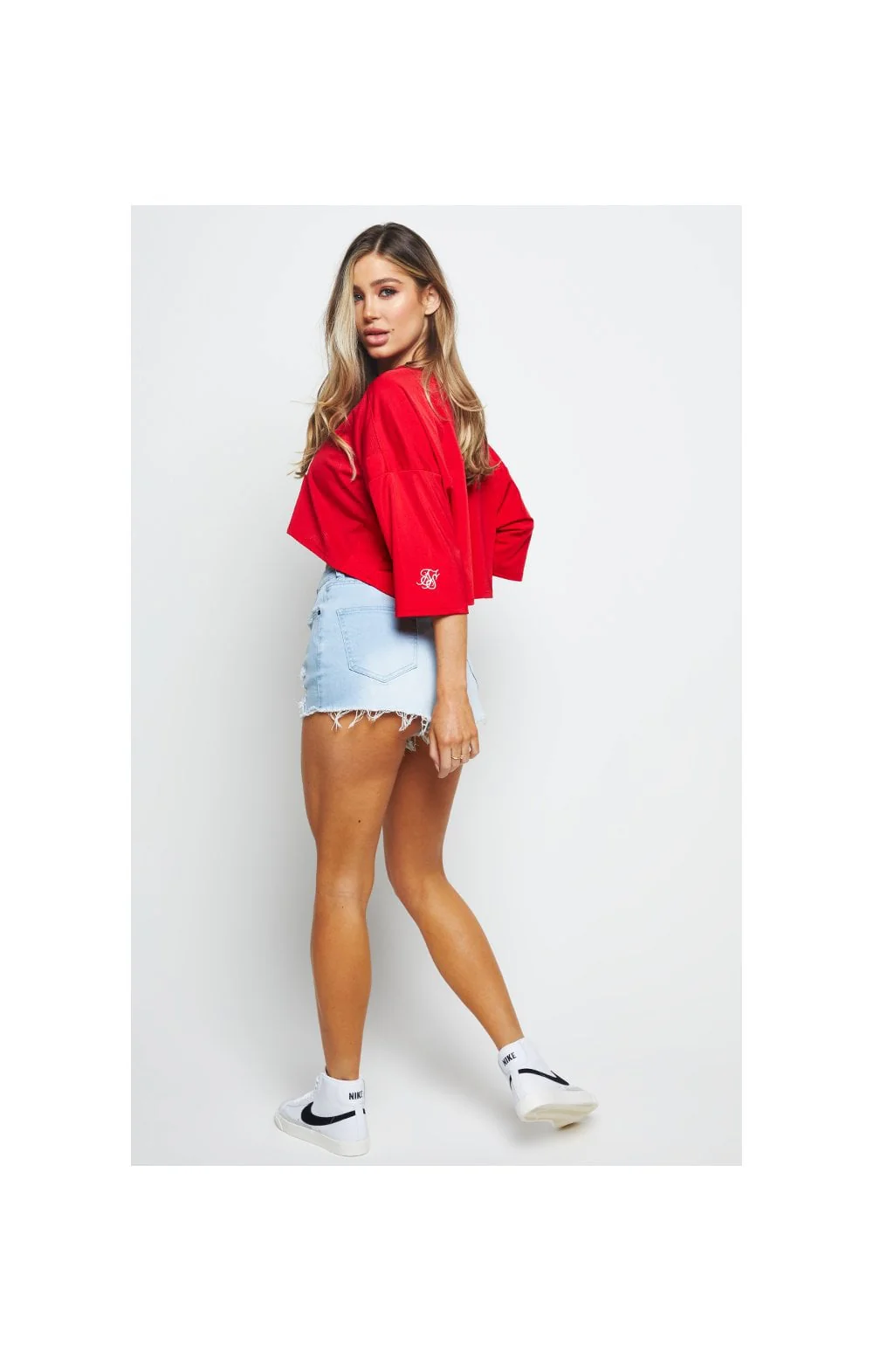 SikSilk Retro Football Crop Jersey - Red - Image 6