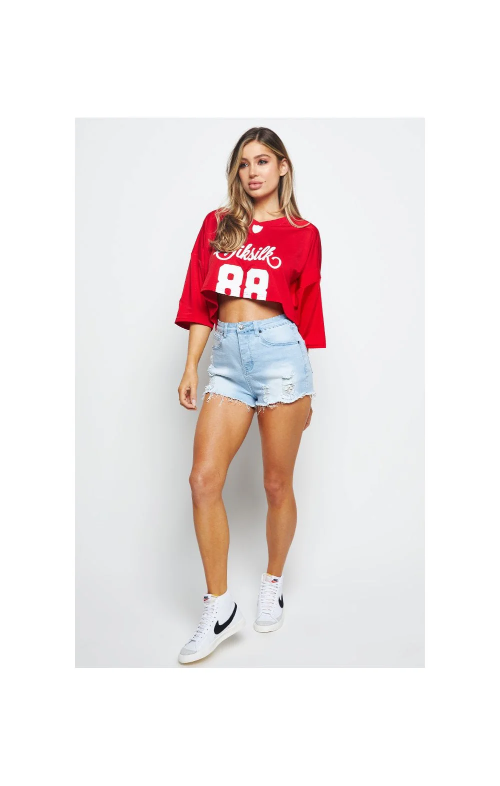 SikSilk Retro Football Crop Jersey - Red - Image 8