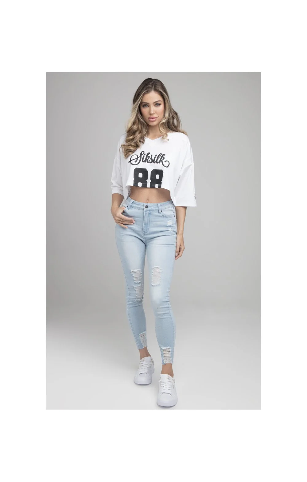 SikSilk Retro Football Crop Jersey - White - Image 3