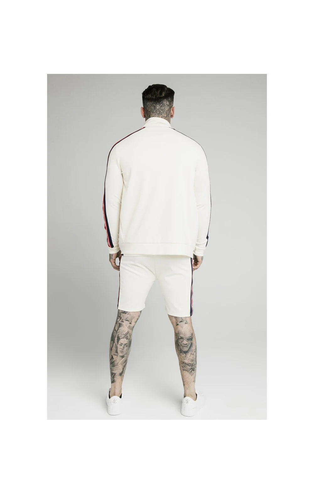 SikSilk Retro Funnel Neck Tape Zip Through Track Top - Off White - Image 4
