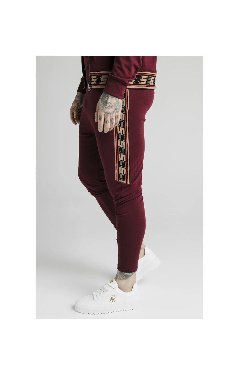 SikSilk Retro Jacquard Athlete Pants - Burgundy - Image 3