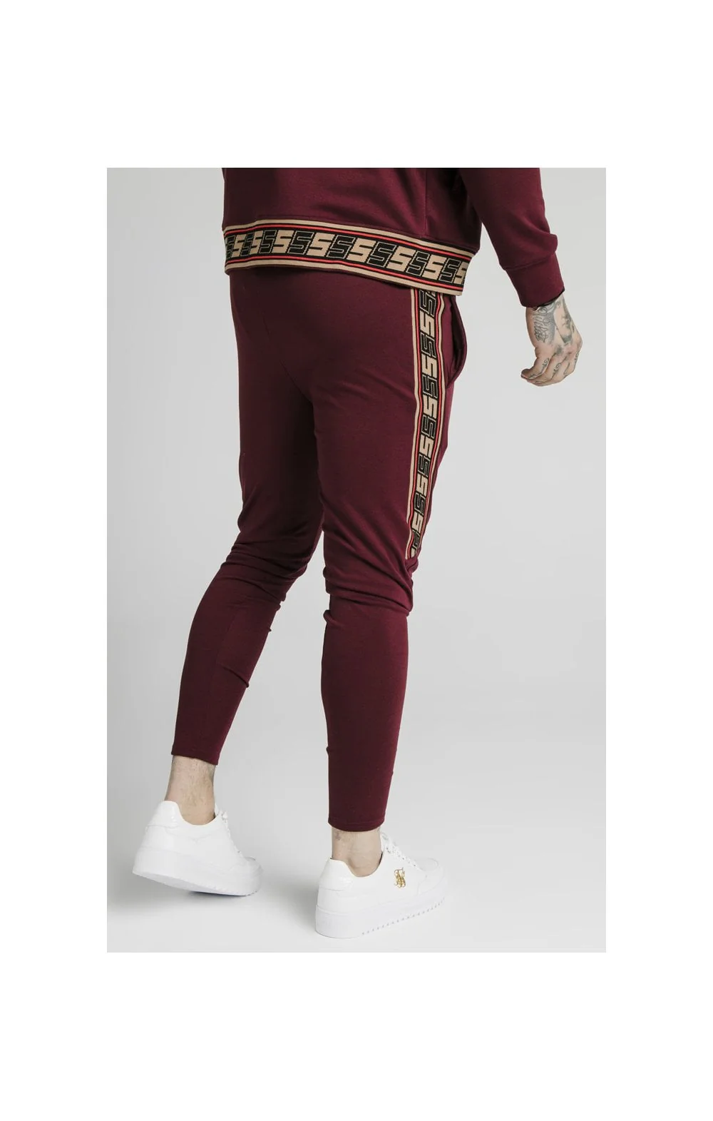 SikSilk Retro Jacquard Athlete Pants - Burgundy - Image 4