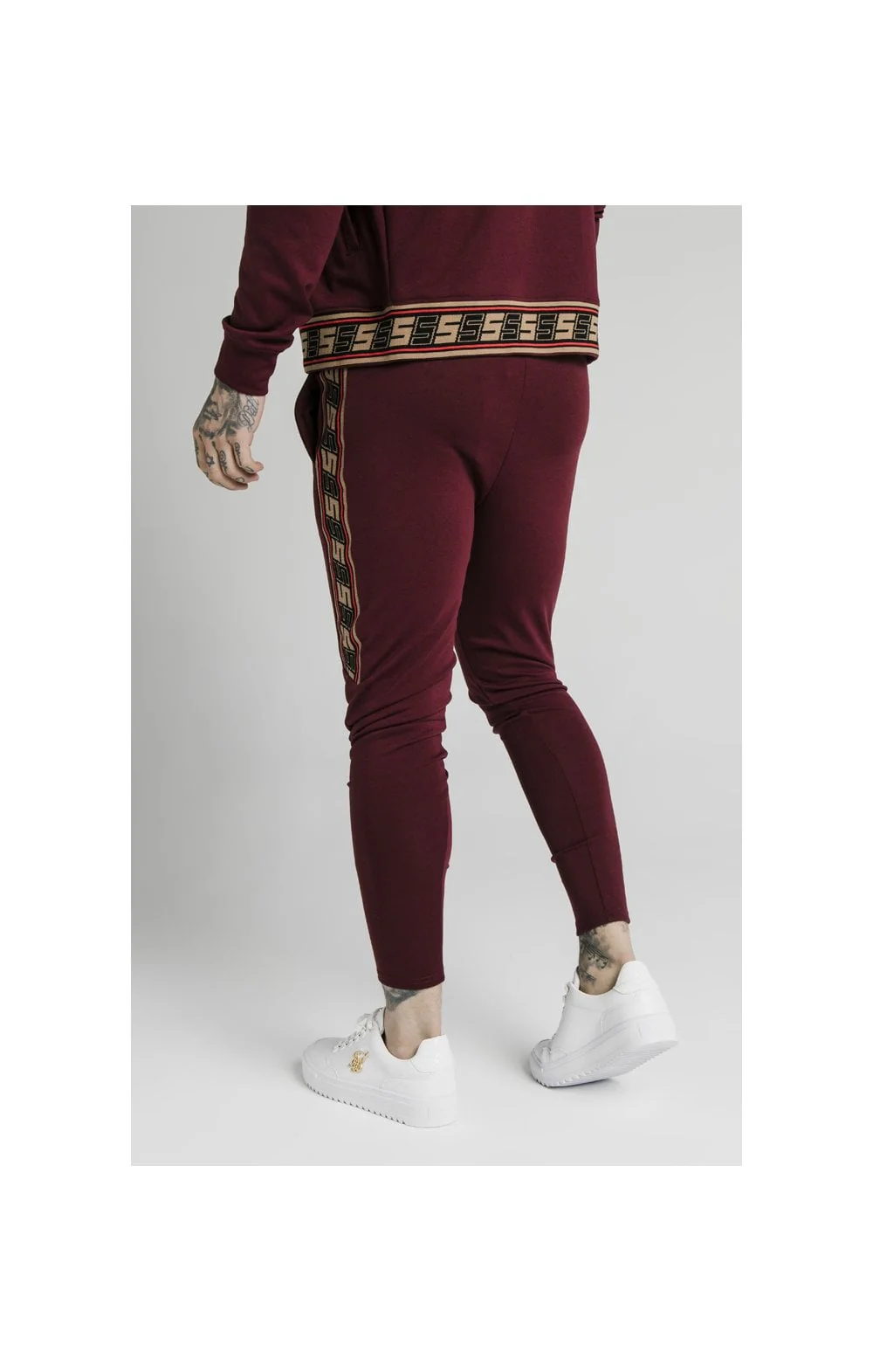 SikSilk Retro Jacquard Athlete Pants - Burgundy - Image 5